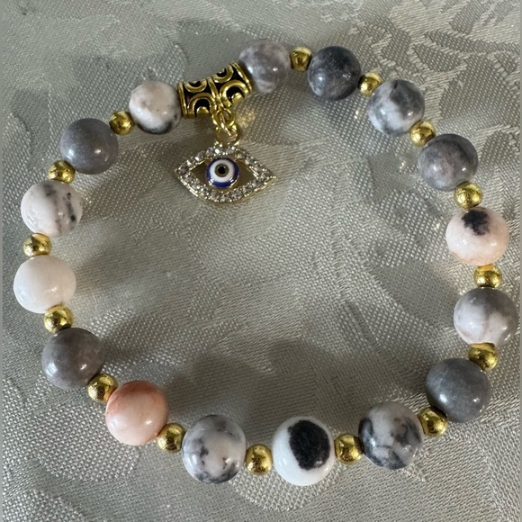 Evil Eye Beaded Bracelet with Gold Accents - Picture 2 of 3